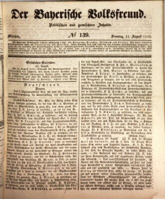 Der bayerische Volksfreund Sonntag 31. August 1845