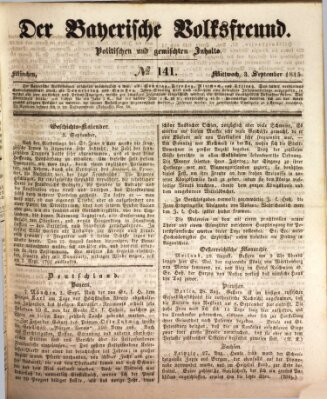 Der bayerische Volksfreund Mittwoch 3. September 1845