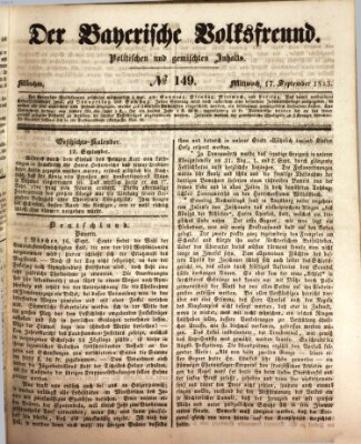 Der bayerische Volksfreund Mittwoch 17. September 1845