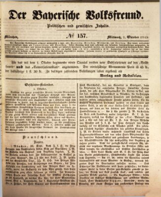 Der bayerische Volksfreund Mittwoch 1. Oktober 1845