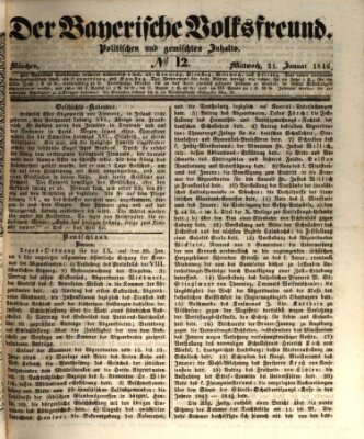 Der bayerische Volksfreund Mittwoch 21. Januar 1846