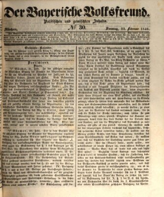 Der bayerische Volksfreund Sonntag 22. Februar 1846