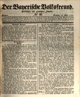 Der bayerische Volksfreund Sonntag 22. März 1846