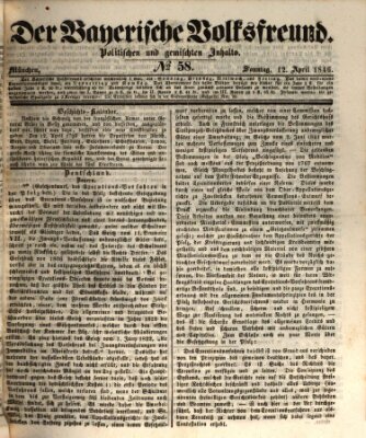 Der bayerische Volksfreund Sonntag 12. April 1846