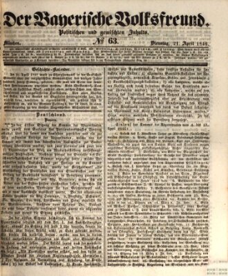 Der bayerische Volksfreund Dienstag 21. April 1846