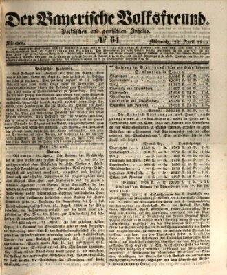 Der bayerische Volksfreund Wednesday 22. April 1846