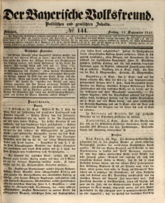 Der bayerische Volksfreund Freitag 11. September 1846