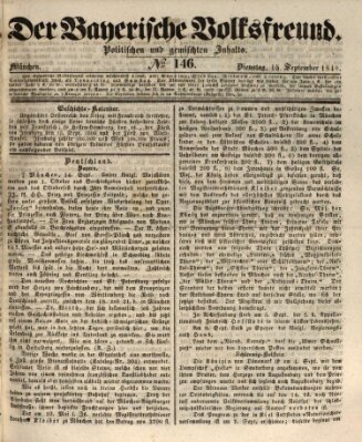 Der bayerische Volksfreund Dienstag 15. September 1846