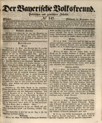 Der bayerische Volksfreund Mittwoch 16. September 1846