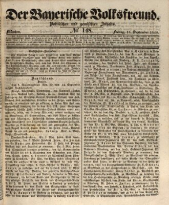 Der bayerische Volksfreund Freitag 18. September 1846