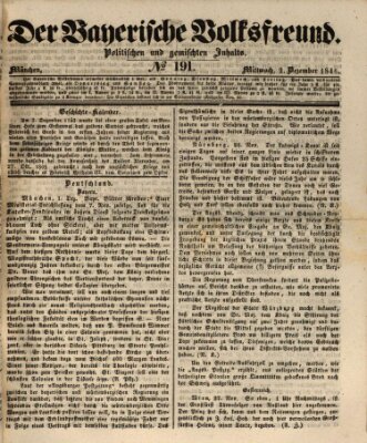 Der bayerische Volksfreund Mittwoch 2. Dezember 1846