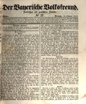 Der bayerische Volksfreund Dienstag 16. Februar 1847