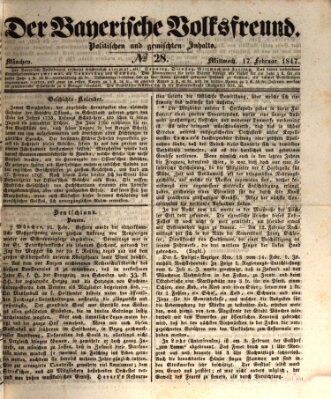 Der bayerische Volksfreund Mittwoch 17. Februar 1847