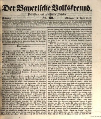 Der bayerische Volksfreund Mittwoch 14. April 1847