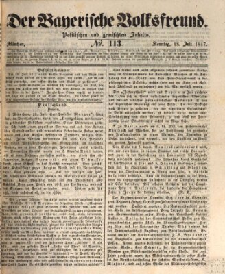 Der bayerische Volksfreund Sonntag 18. Juli 1847