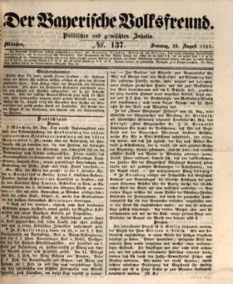 Der bayerische Volksfreund Sonntag 29. August 1847