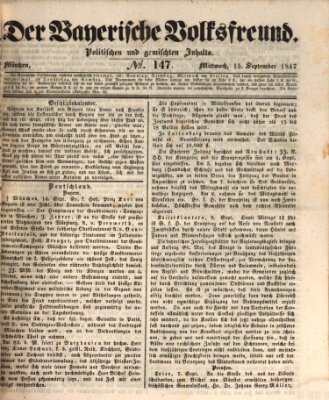 Der bayerische Volksfreund Mittwoch 15. September 1847