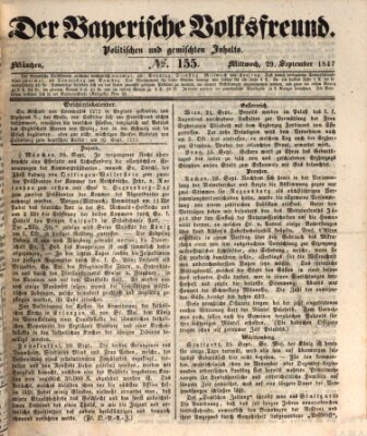 Der bayerische Volksfreund Mittwoch 29. September 1847