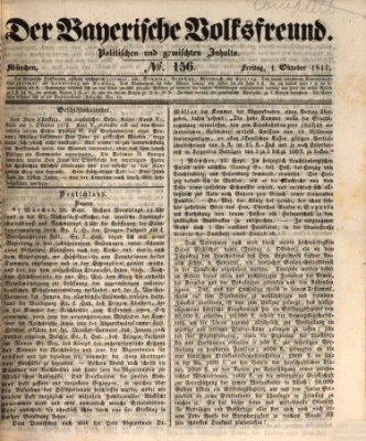 Der bayerische Volksfreund Freitag 1. Oktober 1847