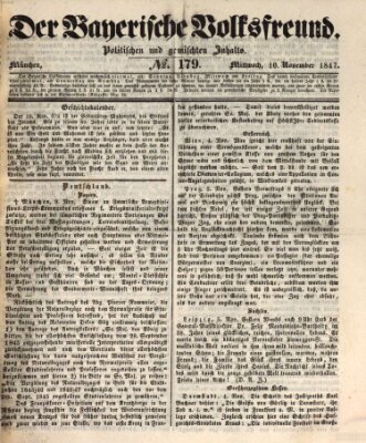 Der bayerische Volksfreund Mittwoch 10. November 1847