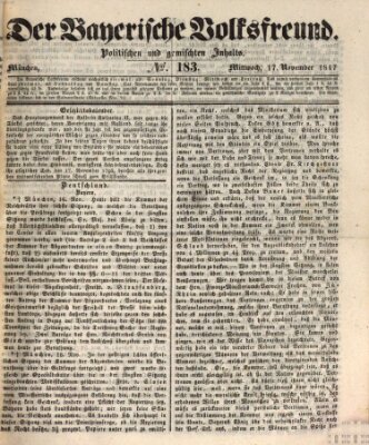 Der bayerische Volksfreund Mittwoch 17. November 1847