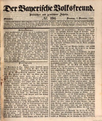 Der bayerische Volksfreund Dienstag 7. Dezember 1847