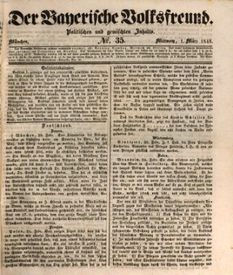 Der bayerische Volksfreund Mittwoch 1. März 1848