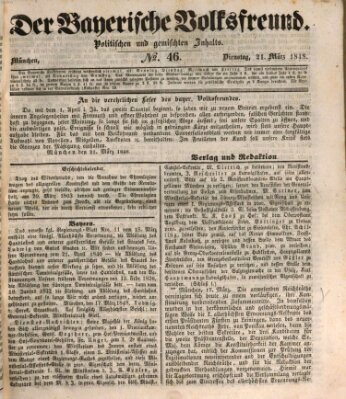 Der bayerische Volksfreund Dienstag 21. März 1848