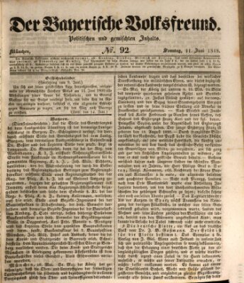 Der bayerische Volksfreund Sonntag 11. Juni 1848