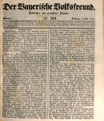 Der bayerische Volksfreund Sonntag 2. Juli 1848