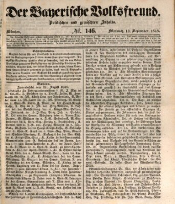 Der bayerische Volksfreund Mittwoch 13. September 1848