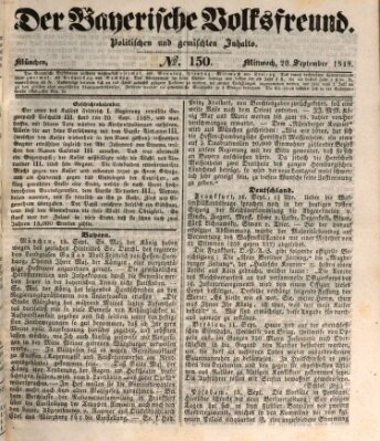 Der bayerische Volksfreund Mittwoch 20. September 1848