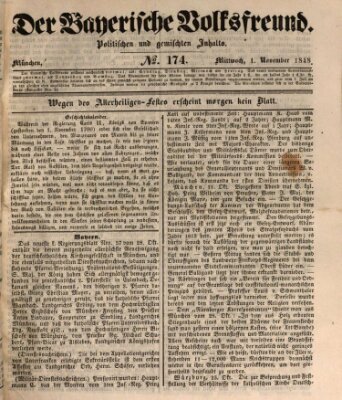 Der bayerische Volksfreund Mittwoch 1. November 1848