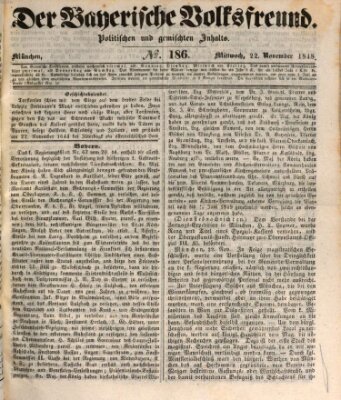 Der bayerische Volksfreund Mittwoch 22. November 1848