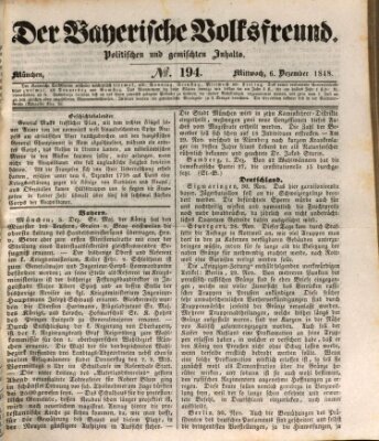 Der bayerische Volksfreund Mittwoch 6. Dezember 1848