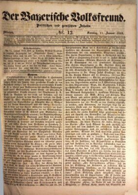 Der bayerische Volksfreund Sonntag 21. Januar 1849