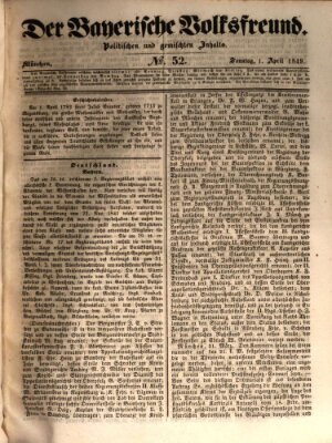 Der bayerische Volksfreund Sonntag 1. April 1849