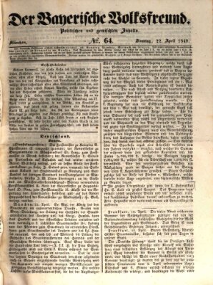 Der bayerische Volksfreund Sonntag 22. April 1849