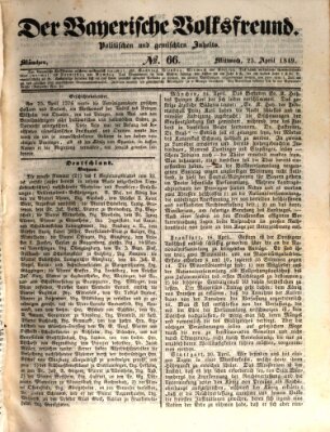 Der bayerische Volksfreund Mittwoch 25. April 1849