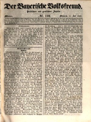 Der bayerische Volksfreund Mittwoch 11. Juli 1849