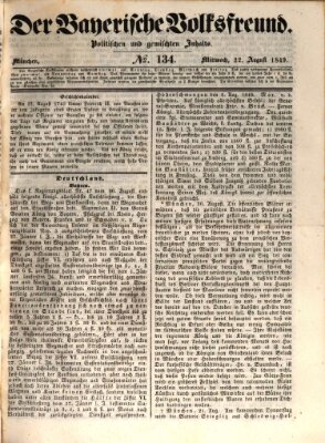 Der bayerische Volksfreund Mittwoch 22. August 1849