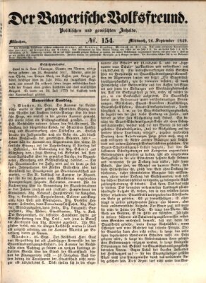 Der bayerische Volksfreund Mittwoch 26. September 1849