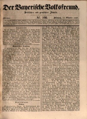 Der bayerische Volksfreund Mittwoch 17. Oktober 1849