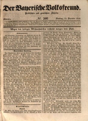 Der bayerische Volksfreund Dienstag 25. Dezember 1849