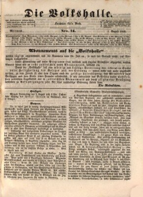 Die Volkshalle Mittwoch 1. August 1849