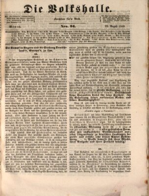 Die Volkshalle Mittwoch 22. August 1849