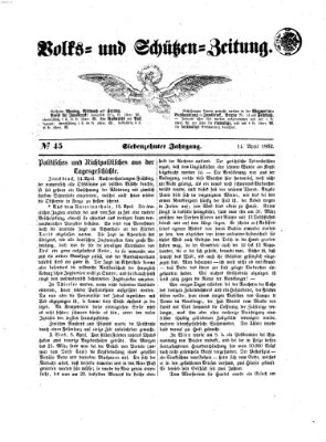 Volks- und Schützenzeitung Montag 14. April 1862