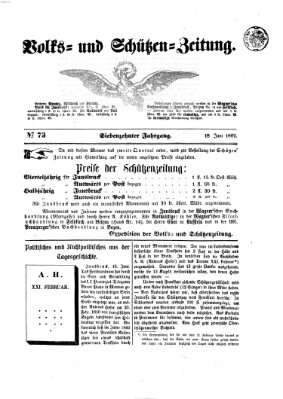 Volks- und Schützenzeitung Mittwoch 18. Juni 1862