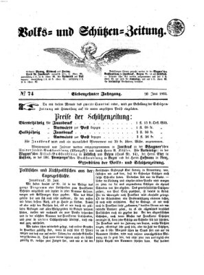 Volks- und Schützenzeitung Freitag 20. Juni 1862