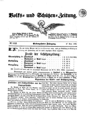 Volks- und Schützenzeitung Mittwoch 17. September 1862